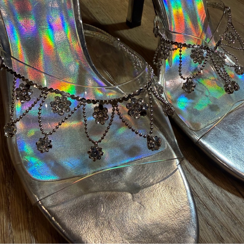 Vintage Y2K Cinderella Heels Clear Heeled Sandals Y2K High Heels Fairy Prom - Picture 6 of 14